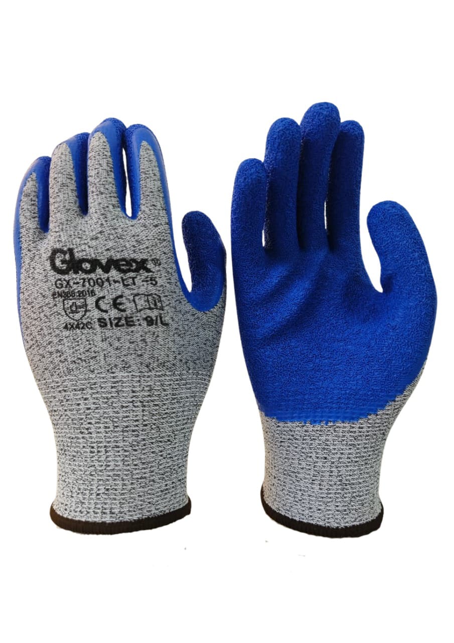 13G Anti - Cut Blue Latex Crinkle Finish